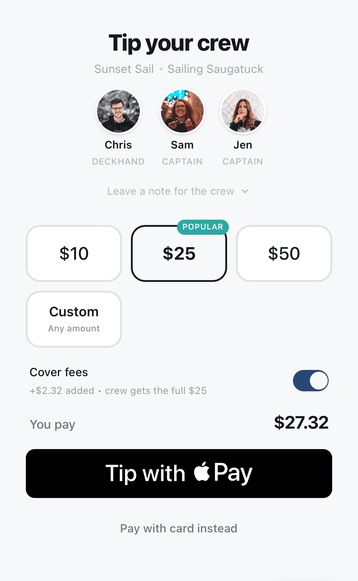 CrewJar guest tip page